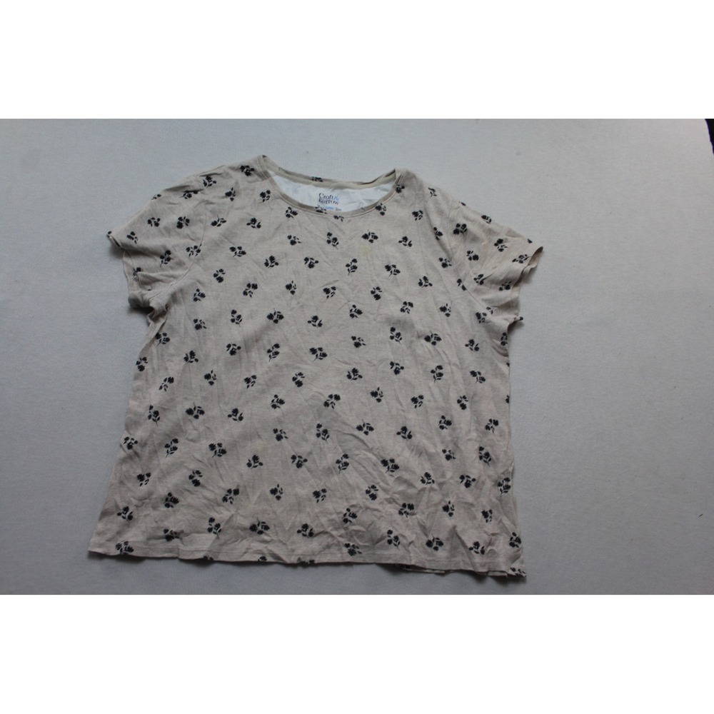 Croft & Barrow Floral Tee Womens Petite Extra Large Beige Good Short Sleeve Top
